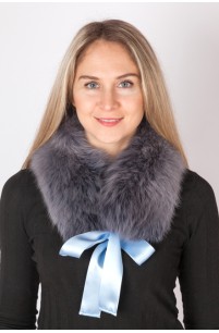 Blue fox fur collar-neck warmer
